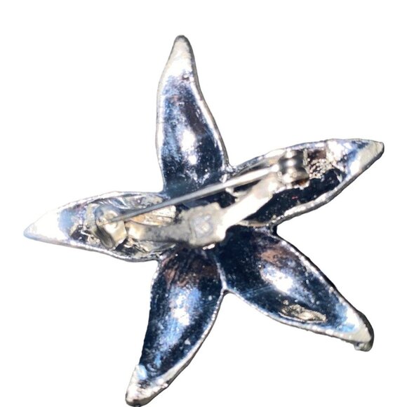 Starfish Crystal Rhinestone Brooch Pin Silver-Tone Metal Jewelry Accessory - Picture 2 of 2